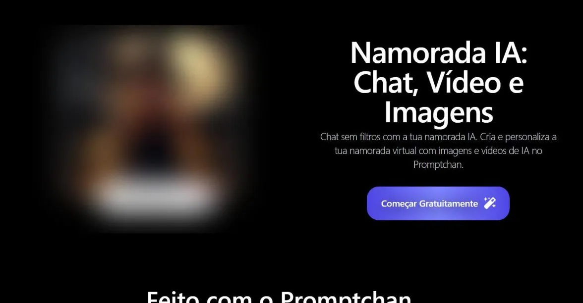 Página inicial do Promptchan em português, com a imagem de destaque desfocada